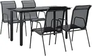vidaXL Outdoor Garden Dining Set - 5 Piece Patio Set with Black Steel Construction and Comfortable Textilene Chairs - with Easy-to-Clean Tempered Glass Table