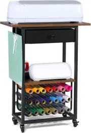 Rolling Craft Organizer with 21 Vinyl Roll Holders and Drawer, Black