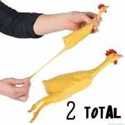 2 STRETCH RUBBER CHICKEN 8" GAG GIFT STRETCHABLE SQUEEZE STRESS RELIEF TOY PARTY