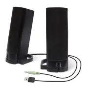 USB Powered Stereo Speakers 2.0 Black Compact Sound Bar Volume Control