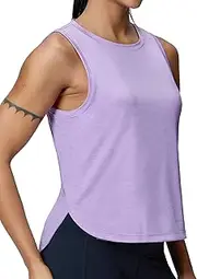 [MIER] Womens Dry Fit Workout Tank Tops Loose Fit Sleeveless Athletic Running Shirts Tennis Gym Exercise Tops, Curved Hem, Heather Lavender, Small