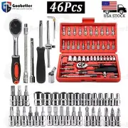46Pcs 1/4 " Drive Socket Ratchet Wrench Set Bits Auto Car Repair Tools Tool Kits