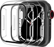[QHOHQ] 2 Pack Hard PC Case Compatible with Apple Watch Series 8 45mm & Series 7 45mm with Tempered Glass Screen Protector, Full Coverage, Touch Sensitive, Ultra-Thin HD Bumper Protective Cover - Clear