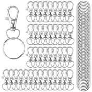 100PCS Keychain Hooks with Key Rings,.Metal Swivel Lobster Claw Clasps, Silver
