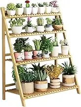 Bamboo Plant Stand Indoor Outdoor 3 Tier Folding Ladder Plant Shelf, 48in Tall Corner Plant Stand, Floor Standing Plant Display Rack Stand Organizer Holder for Home Garden Patio Balcony
