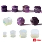 2 Pairs Ear Gauge Plugs Opalite Amethyst Stone Flared Saddle Stretchers Piercing