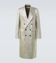 [Dries Van Noten] Dries Van Noten Double-breasted lamé coat AU 84 silver