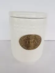 Ceramic Tin "Tea" Accent Label Farmhouse Style THL Jar Container Unique