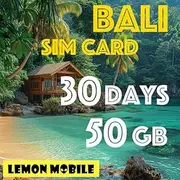 Lemon Mobile Bali Indonesia Travel SIM Card 30 Days 50 GB - High-Speed Data for Tourists, No Registration, Compatible with iPhone & Android, Best Value for Long Stays
