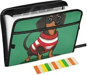 Quteprint 13 Pockets Expanding File Folder with Zipper Closure, Cute Dachshund Dog Accordion File Folder with Sticky Labels, Letter Size A4 Papers Expandable File Document Organizer