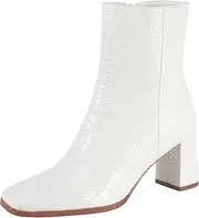[MISSMILLER] Women's Square Toe Block Heels Ankle Boots Side Zipper Chunky Block Heel Mid Calf Mid Heeled Short Booties