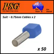 Cable Ferrules TWIN 0.75mm2 x 50 pack, Bootlace, Pin Crimps, Wire Sleeves