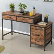 OAKORY 130cm W x 45cm D x 82cm H Writing Desk with 2 Drawers & 3-Drawer File Cabinet Industrial-Chic Style for Home Office