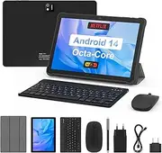 Tablet 10 Inch with Keyboard: Android 14 Octa-Core 8GB + 64GB 1TB TF Tablet PC - WiFi 6 2.4G Bluetooth 5.0 5000mAh 1280 * 800 FHD Dual Camera with Keyboard, Mouse, Type C, Adapter, Case, OTG Adapter