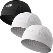 [THINDUST] 3 Pcs Breathable Mesh Skull Cap for Men & Women - Ultra Lightweight Quick Dry Sports Beanie for Cycling - Cooling Head Cover