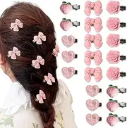 20 Pcs Heart Hair Clips Small Rose Bow Peach Hair Barrettes Women Cute Hairpin Spring Theme Party Birthday Styling Hair Accessories