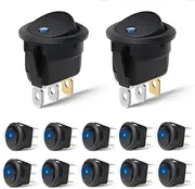 aikoolwer 12PCS 12-24V 20A Blue Round Toggle LED Switch On-Off Button 3Pin Rocker Control Car Auto Caravan Truck Boat Truck