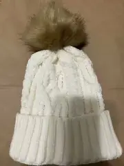 Knit Faux Fur Pompom Beanie White