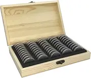 50PCS Coin Capsule Wooden Display Box With Adjustable Inner Pad Coin Collection Storage Box Transparent Plastic Coin Case Casing Organizer For Coin Collection Supplies and Collecting