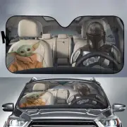 Halloween Baby Yoda And Mandalorian Car Sunshade, Yoda Car Sun Shade,