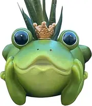 Frog Crown Planter - Resin Garden Pot with Decorative Design | Indoor Outdoor Frog Vase for Patio, Balcony, Lawn, Home Accents, Fairy Garden Container for Succulents and Flowers 5.91x3.54x4.53 inches