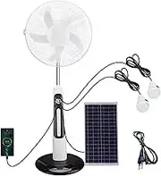 Pedestal Solar Fan, Portable Floor Fan, Outdoor Fan, Camping Fan,Solar Panel/Power Cord for Indoor and Outdoor use；Remote Control, USB Port, Night Light (White, 16in)