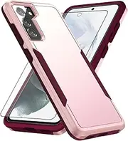 Asuwish Phone Case for Samsung Galaxy S21 FE 5G with Tempered Glass Screen Protector Cover and Hybrid Full Body Protective Cell Accessories S 21 EF S21FE5G UW S21FE 21S G5 6.4 inch Women Men Pink