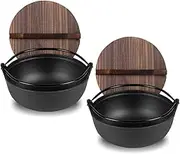 SOGA 2X 29cm Cast Iron Japanese Style Sukiyaki Tetsu Nabe Shabu Hot Pot with Wooden Lid- a Multi-Functional, Durable and Long-Lasting Kitchen cookware