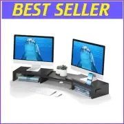 Adjustable Dual Monitor Stand with Storage & Non-Slip Base for Tidy Workspaces