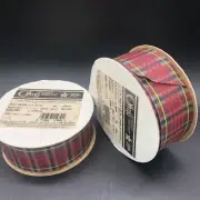 Offray Plaid Christmas Ribbon Red Green Gold Wired Ribbon 1.5 X 50 Yard Lot Of 2