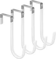 4 Pcs Over The Door Hooks, Doors Hangers, White Rubber Surface Prevent Scratche Door Hanger Hooks for Closet, Kitchen, Living Room, Bathroom, to Hang Clothes, Towels, Bags(Color:White)