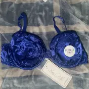 Vintage NWT Rene Rofe SATIN Floral Print Push Up Bra Size 34C Removable Pads