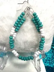 Trendy Turquoise & White Sterling Silver Filled Teardrop Earrings 2/3/4 Inch