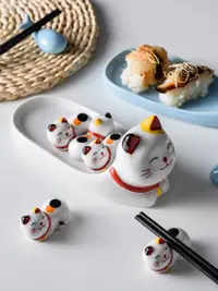在飛比找松果購物優惠-日式瓷筷架套裝 造型可愛 餐桌擺件 創意精緻 家居裝飾 (8