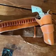 Western Leather Cartridge Belt With Holster Cowboy Ammo Rigs Revolver Gun Cover