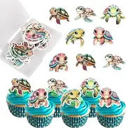 Rsstarxi 60 Pack Sea Turtles Edible Cupcake Toppers Rice Paper Under the Sea Marine Life Turtle Cupcake Picks for Ocean Sea Animal Turtles Theme Baby Shower Wedding Birthday Party Cake Decorations