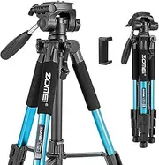 Q111 Camera Tripod 55-inch Compact Lightweight Travel Tripod for YouTube Phone Live Broadcast Live Chat Projector and DSLR Canon EOS Nikon Sony Samsung (Blue)