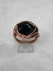 Handmade ~ Copper Wire Wrap ~ Onyx Bead Ring Size 6 #200