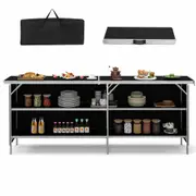Costway Folding Camping Table Aluminum Portable Large Picnic Desk for Outdoor Party BBQ Black