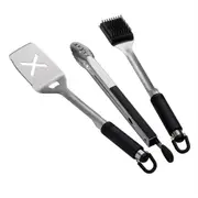 3pc Crossray Barbeque BBQ Tool Set Tongs Spatula & Cleaning Brush Non-Slip