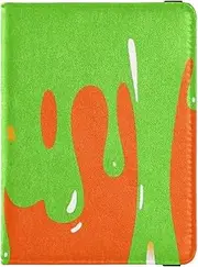 [Amooorous] Fashion Street Graffiti Painting Green Orange Leather decorative passport holder for travel men Vaccine Case Protector Cover Passport Cover with RFID Blocking Ultra Slim, Fashion street graffiti