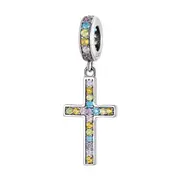 Sterling Silver Colourful Cross Dangle Charm