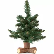 Set of 4 Artificial 9" Pine Trees with Bark Wood Bases