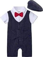 [A&J DESIGN] Baby Boys' Gentleman Rompers Tuxedo Outfits Suit with Bowtie