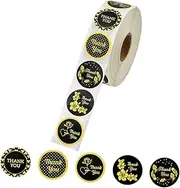 TEHAUX 1Roll Thank You Stickers Self Adhesive Decorative Labels for Graduation Party Present Wrapping and DIY Crafting Black Golden Stickers
