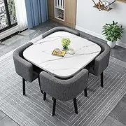 Modern Round Dining Table Set with 4 Chairs for Living Room and Dining Room Wooden Kitchen Table Set for 4 Reception Table and Chair Combination Square Conference Table and 4 Chairs Set (80c