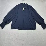 Banana Republic Top Womens Large Blue Peasant Career Party V Neck Blouse Elegant