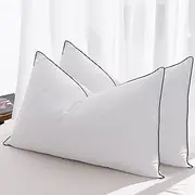 Mosluna Feather Down Pillows Queen Size Set of 2, Luxury Hotel Collection Bed Pillow 2 Pack, Airyfil™ Powered Fillings & Feathers Pillow，Fluffy Plush for Side Sleepers, Medium Firm, 20x30 in.