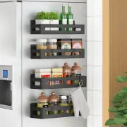 magnetic spice rack set 4 pack fridge shelf organizer with hooks black kitchen