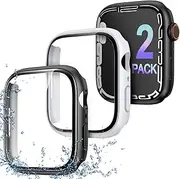 [OUTXE] 2-Pack 3D Curved Case for Apple Watch Series 7, Tempered Glass Screen Protector 41mm iWatch Full Face Cover Smartwatch Accessories (Black+White)
